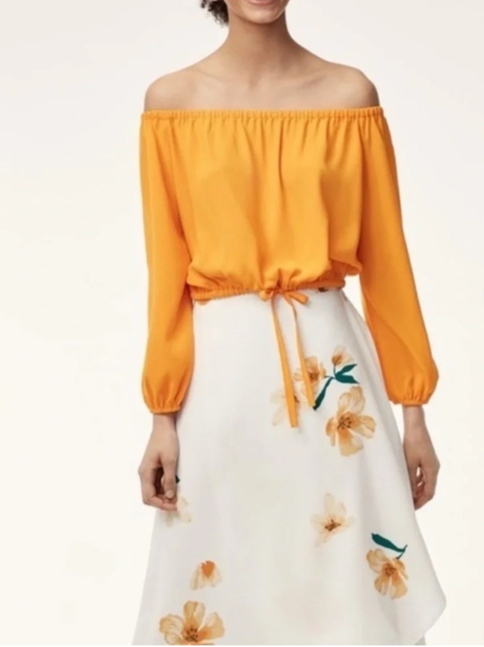 Wilfred Eleanora Mustard Yellow Off-Shoulder Tie-Front Crop Top